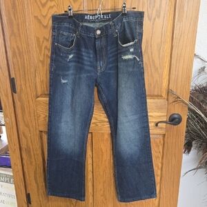 Aeropostale Blue Straight Jeans with Distressed Detailing